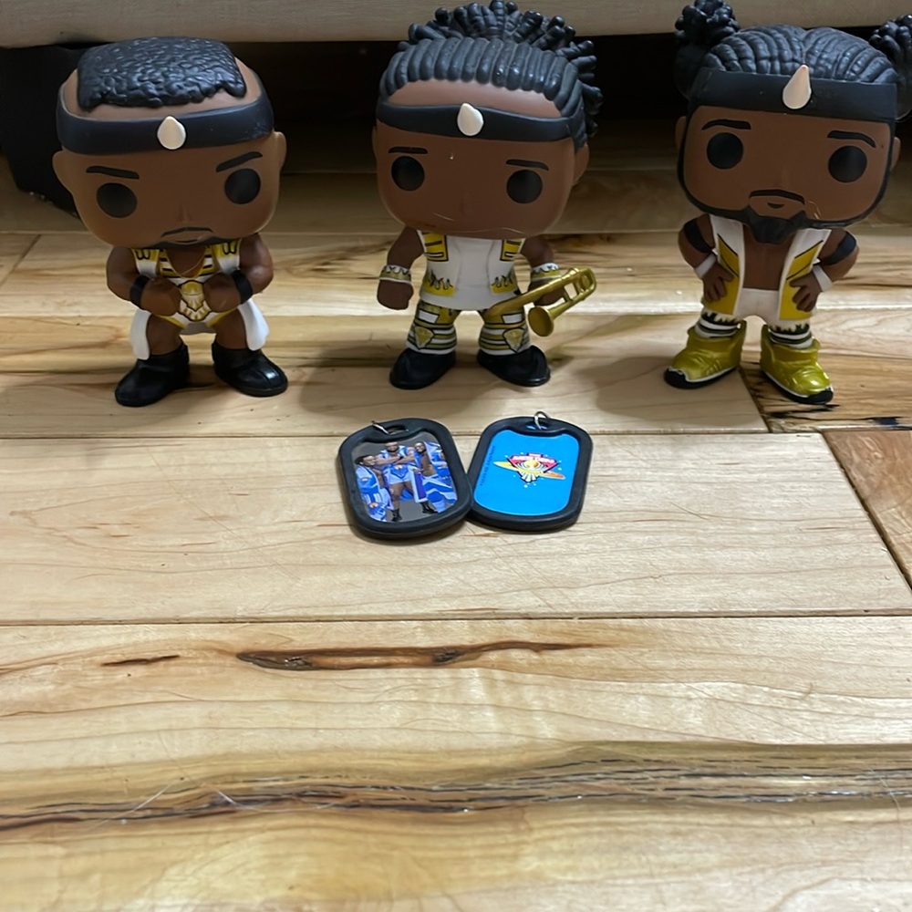 WWE New day funko pops and dog tags